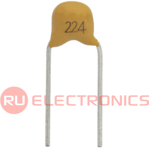 0.22uF/50V X7R, MLCC керамический конденсатор RUICHI, 0.22 мкФ, 50 В, X7R, ±10%, выводной