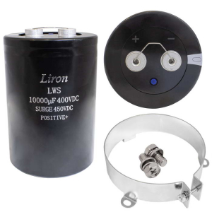 LWS2G103MF130YD6 Liron электролитический конденсатор с винтовыми выводами (screw      terminal) радиальный 10000 мкФ, 400 В, 90х130 мм, -40…+85 °C, наработка 2000 часов