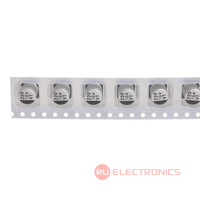 EVT016ADA221M0677 JWCO Конденсатор электролитический SMD, 220 мкФ, 16 В, 6.3х7.7 мм, - 55…+105 °C, наработка 2000 часов EVT016ADA221M0677 JWCO Конденсатор электролитический SMD, 220 мкФ, 16 В, 6.3х7.7 мм, - 55…+105 °C, наработка 2000 часов