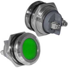 Индикатор антивандальный RUICHI GQ19SF-G, цвет зеленый, точечный излучатель, 12-24 В, 15 мА, гибкие выводы, никелированная латунь