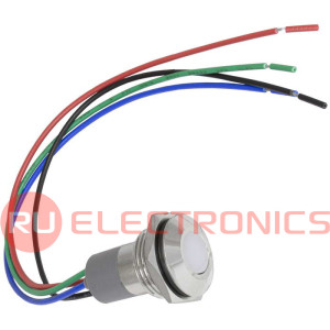 Индикатор антивандальный RUICHI GQ14WF-RG, трёхцветный, точечный излучатель, 12-24 В,   15  мА, гибкие выводы, никелированная латунь