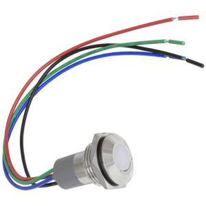 Индикатор антивандальный RUICHI GQ14WF-RG, трёхцветный, точечный излучатель, 12-24 В,   15  мА, гибкие выводы, никелированная латунь