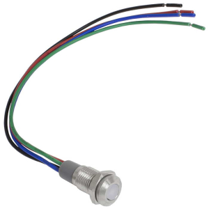 Индикатор антивандальный RUICHI GQ8WF-RG, трёхцветный, точечный излучатель, 12-24 В,  15   мА, гибкие выводы, никелированная латунь