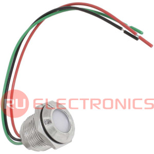 Индикатор антивандальный RUICHI GQ16WF-RG, двухцветный, точечный излучатель, 3-36 В, 15  мА, гибкие выводы, никелированная латунь