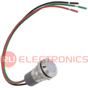 Индикатор антивандальный RUICHI GQ14WF-RG, двухцветный, точечный излучатель, 12-24 В,  15 мА, гибкие выводы, никелированная латунь