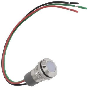 Индикатор антивандальный RUICHI GQ14WF-RG, двухцветный, точечный излучатель, 12-24 В,  15 мА, гибкие выводы, никелированная латунь