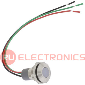 Индикатор антивандальный RUICHI GQ12WF-RG, двухцветный, точечный излучатель, 12-24 В,  15 мА, гибкие выводы, никелированная латунь