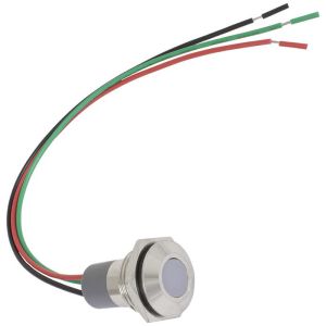 Индикатор антивандальный RUICHI GQ12WF-RG, двухцветный, точечный излучатель, 12-24 В,  15 мА, гибкие выводы, никелированная латунь