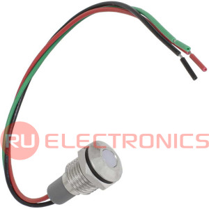 Индикатор антивандальный RUICHI GQ10WF-RG, двухцветный, точечный излучатель, 12-24 В,   15 мА, гибкие выводы, никелированная латунь