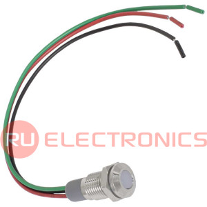 Индикатор антивандальный RUICHI GQ8WF-RG, двухцветный, точечный излучатель, 12-24 В,  15  мА, гибкие выводы, никелированная латунь