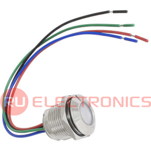 Индикатор антивандальный RUICHI GQ16WF-RG, трёхцветный, точечный излучатель, 3-36 В,  15   мА, гибкие выводы, никелированная латунь