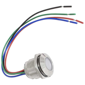 Индикатор антивандальный RUICHI GQ16WF-RG, трёхцветный, точечный излучатель, 3-36 В,  15   мА, гибкие выводы, никелированная латунь