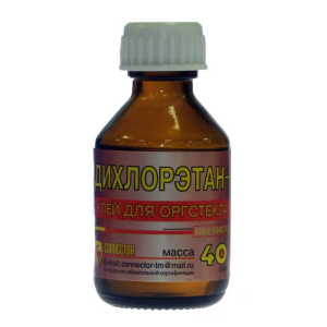 Клей для оргстекла, Дихлорэтан, пластмассовый флакон с крышкой и дозатором, 40 г