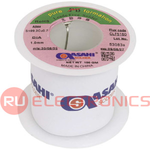 Припой ASAHI Sn99.3/CU0.7 d1.0mm 100g бессвинцовый, с флюсом CLF5160