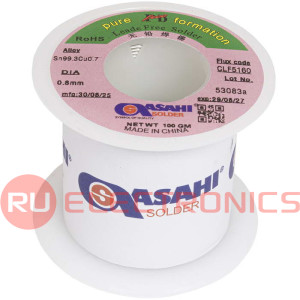 Припой ASAHI Sn99.3/CU0.7 d0.8mm 100g бессвинцовый, с флюсом CLF5160