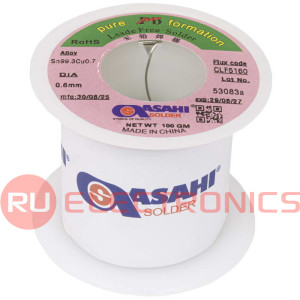 Припой ASAHI Sn99.3/CU0.7 d0.6mm 100g бессвинцовый, с флюсом CLF5160