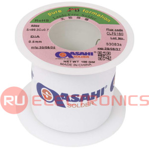 Припой ASAHI Sn99.3/CU0.7 d0.5mm 100g бессвинцовый, с флюсом CLF5160