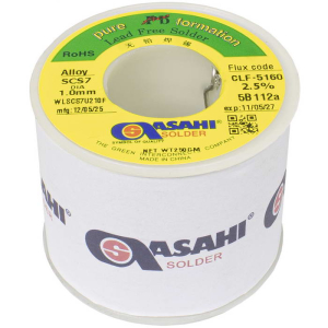 Припой Asahi SCS7 CLF5160, бессвинцовый, No Clean Core Wire, Sn/Cu0.7/Si, диаметр 1.0мм,   катушка 250г