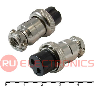 Разъём цилиндрический малогабаритный RUICHI GX16M-2A, 2 контакта