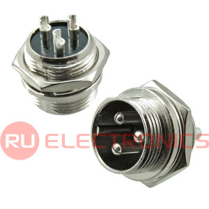 Разъём цилиндрический малогабаритный RUICHI GX16M-3B, 3 контакта