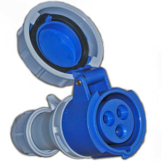Розетка силовая переносная стандарта CEE RUICHI 2131, 2Р+PЕ, 16 А, 220 В, IP44, цвет синий, корпус пластиковый с герметичной закрывающейся крышкой