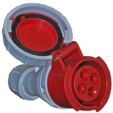 Розетка силовая переносная стандарта CEE RUICHI 2141, 3Р+PЕ, 16 А, 380 В, IP44, цвет красный, корпус пластиковый с герметичной закрывающейся крышкой