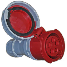 Розетка силовая переносная стандарта CEE RUICHI 2151, 3Р+PЕ+N, 16 А, 380 В, IP44, цвет красный, корпус пластиковый с герметичной закрывающейся крышкой