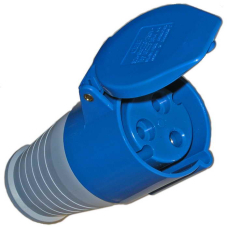Розетка силовая переносная стандарта CEE RUICHI 223, 2Р+PЕ, 32 А, 220 В, IP44, цвет синий, корпус пластиковый с крышкой