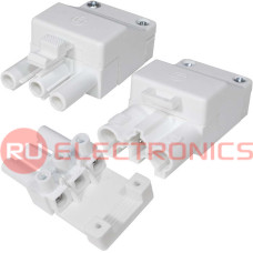 Коннекторы трехполюсные (комплект, разъемы female+male) RUICHI ТР-007-3, 16 А, 400 В, пластиковые, белые