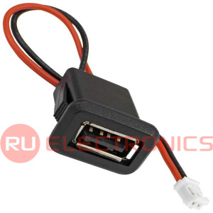 Разъём USB-2Pin-PH2.0 RUICHI, длина кабеля 110 мм, 2 контакта, 1.5 А, 30 В, корпус пластиковый черный