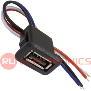 Разъём USB-4Pin RUICHI, длина кабеля 105 мм, 4 контакта под пайку, 1.5 А, 30 В, корпус пластиковый черный