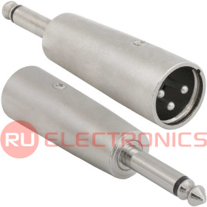 Переходник микрофонный RUICHI JD-492 XLR 3pin штекер (папа)-Jack 6.3 mono штекер (папа), 48 В, -20...+50°C, цвет серый металлик