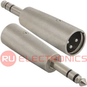 Переходник микрофонный RUICHI JD-494 XLR 3pin штекер (папа)-Jack 6.3 stereo штекер (папа), 48 В, -20...+50°C, цвет серый металлик