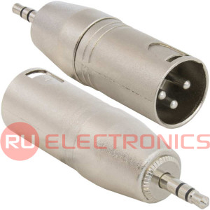 Переходник микрофонный RUICHI JD-487 XLR 3pin штекер (папа)-mini Jack 3.5 штекер (папа), 48 В, -20...+50°C, цвет серый металлик