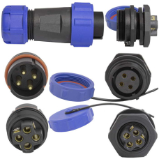Герметичный разъем (комплект) с заглушкой RUICHI SP20B-4P-M-FB, вилка-розетка, 4   контакта, сечение кабеля на 1 контакт 6 мм, IP68, 25 А, 250 В, корпус PA66 UL94V-0