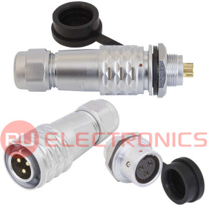 Комплект быстросъемного разъема push-pull кабель-блок RUICHI SR1212/MF3P, 3-х    контактный, диаметр кабеля 4-6 мм, 10 А, 250 В, IP67, -55…+85°С, корпус хромированная  латунь