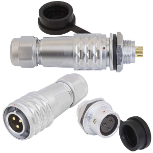 Комплект быстросъемного разъема push-pull кабель-блок RUICHI SR1212/MF3P, 3-х    контактный, диаметр кабеля 4-6 мм, 10 А, 250 В, IP67, -55…+85°С, корпус хромированная  латунь