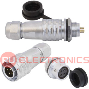 Комплект быстросъемного разъема push-pull кабель-блок RUICHI SR1212/MF4P, 4-х    контактный, диаметр кабеля 4-6 мм, 10 А, 250 В, IP67, -55…+85°С, корпус хромированная  латунь