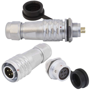 Комплект быстросъемного разъема push-pull кабель-блок RUICHI SR1212/MF4P, 4-х    контактный, диаметр кабеля 4-6 мм, 10 А, 250 В, IP67, -55…+85°С, корпус хромированная  латунь