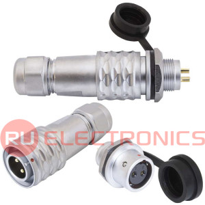 Комплект быстросъемного разъема push-pull кабель-блок RUICHI SR1212/MF2P, 2-х    контактный, диаметр кабеля 4-6 мм, 10 А, 250 В, IP67, -55…+85°С, корпус хромированная  латунь