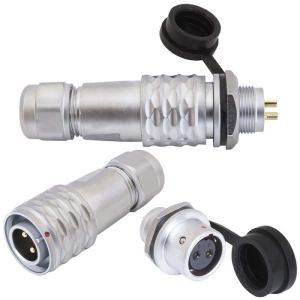Комплект быстросъемного разъема push-pull кабель-блок RUICHI SR1212/MF2P, 2-х    контактный, диаметр кабеля 4-6 мм, 10 А, 250 В, IP67, -55…+85°С, корпус хромированная  латунь