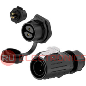 Герметичный разъем (комплект) RUICHI SF2011/P-2P, вилка (кабель) -розетка (панель), 2  контакта, винтовой зажим, диаметр входящего кабеля 5-12мм, IP67 черный