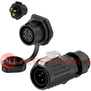 Герметичный разъем (комплект) RUICHI SF2011/P-4P, вилка (кабель) -розетка (панель), 4  контакта,  винтовой зажим, диаметр входящего кабеля 5-12 мм, IP67 черный