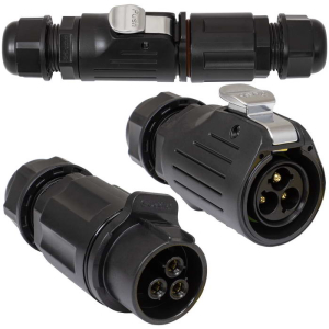 Герметичный разъем (комплект) RUICHI SF2011/PS-3P, вилка-розетка на кабель, 3 контакта,  винтовой зажим, диаметр входящего кабеля 5-12 мм, IP67 черный