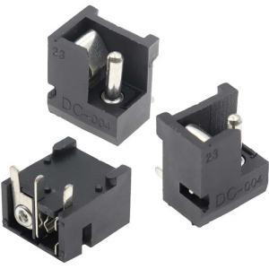 Разъем питания штырьковый DC DJK-22A гнездо 5,5x2,1мм, контакты 3C, на плату угловой, с  выключением ON-OFF