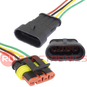 SuperSeal 1.5, 4PIN MF (18AWG 20cm), RUICHI Комплект разъёмов,  24В, 4 конт., провод 200 мм, IP66