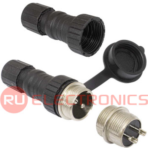 Разъём цилиндрический малогабаритный RUICHI GX16-P-2, 2 контакта