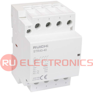 Модульный электронный контактор RUICHI STR40-40 4NO 40А 230В катушка, 500В, AC-7a/AC-   7b, DIN-рейка 35 мм, IP20