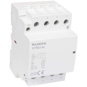 Модульный электронный контактор RUICHI STR63-40 4NO 63А 230В катушка, 500В, AC-7a/AC-    7b, DIN-рейка 35 мм, IP20