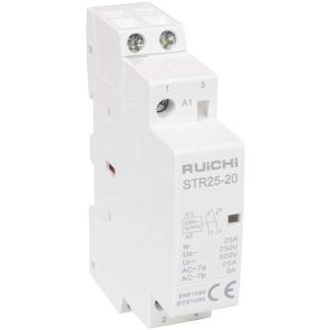 Модульный электронный контактор RUICHI STR25-20 2NO 25А 230В катушка, 500В, AC-7a/AC- 7b, DIN-рейка 35 мм, IP20